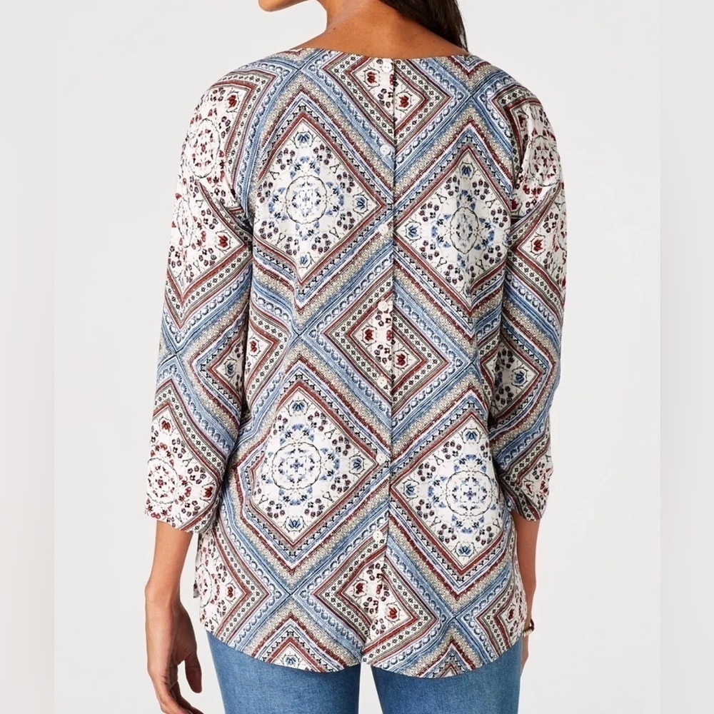 J. Jill Blouse Tunic Boatneck 3/4 Sleeves Lightweight Button Back XL Boho Summer - Picture 2 of 12